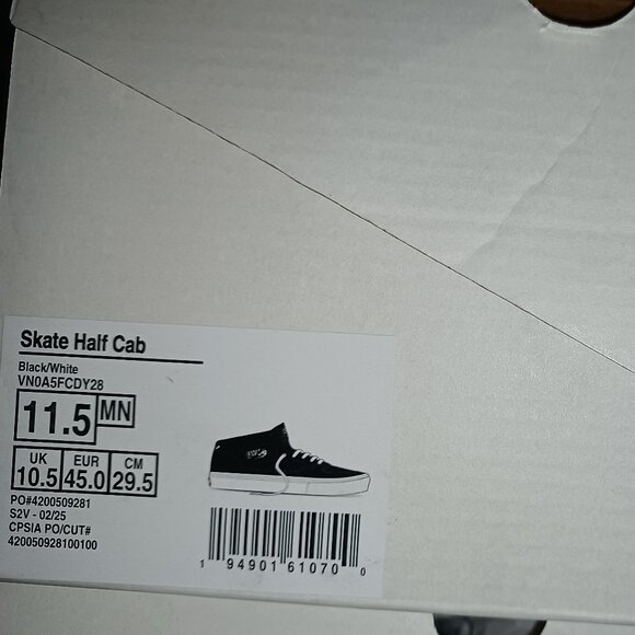 Vans Men's 11.5 Skate Half Cab Classic Black/White Canvas Suede VN0A5FCDY28 - Picture 4 of 12